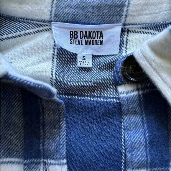 BB Dakota Steve Madden Blue White Plaid Flannel Shacket Buffalo Check - Picture 3 of 9
